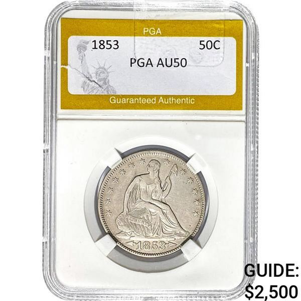 1853 Seated Liberty Half Dollar PGA AU50