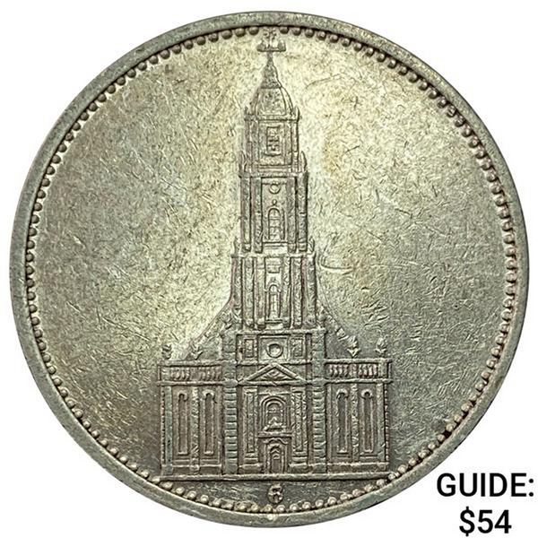 1934-E Germany Silver 5 Reichsmark CLOSELY UNCIRCULATED