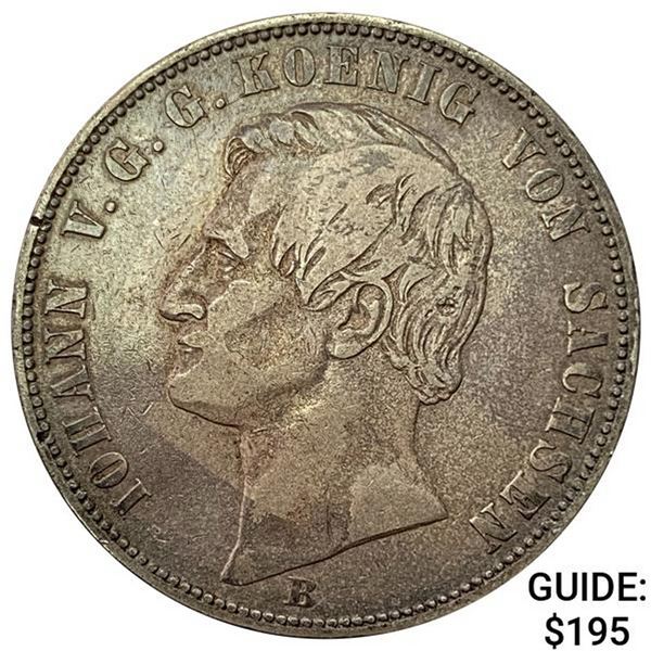 1863-B Saxony Silver Thaler NEARLY UNCIRCULATED