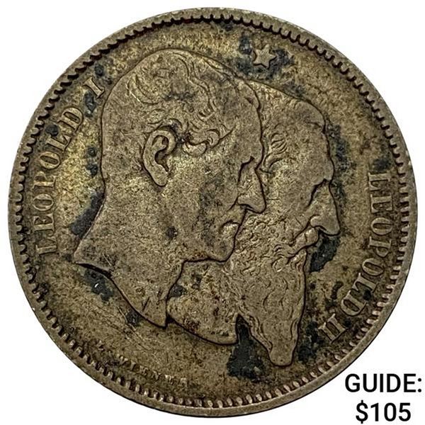1880 Belgium Silver 1 Franc NEARLY UNCIRCULATED