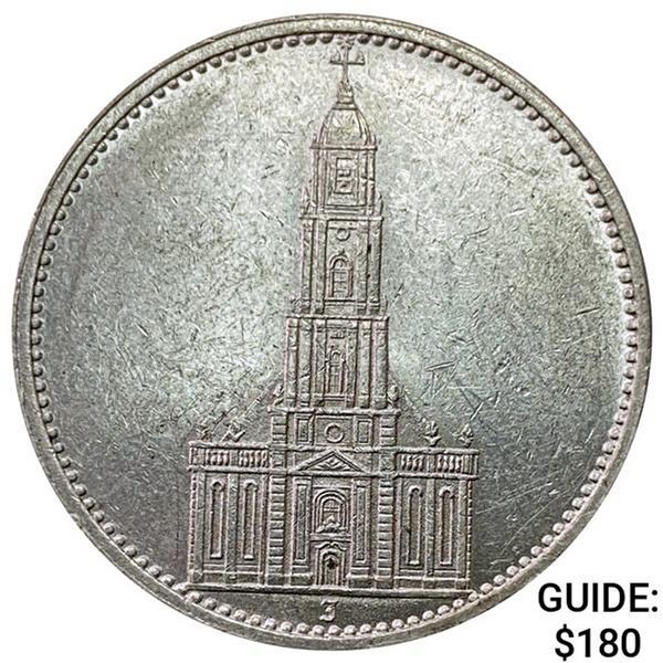 1934-J Germany Silver 5 Reichsmark PL UNCIRCULATED