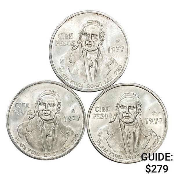 1977-1979 [4] Mexico Silver 100 Pesos GEM BU