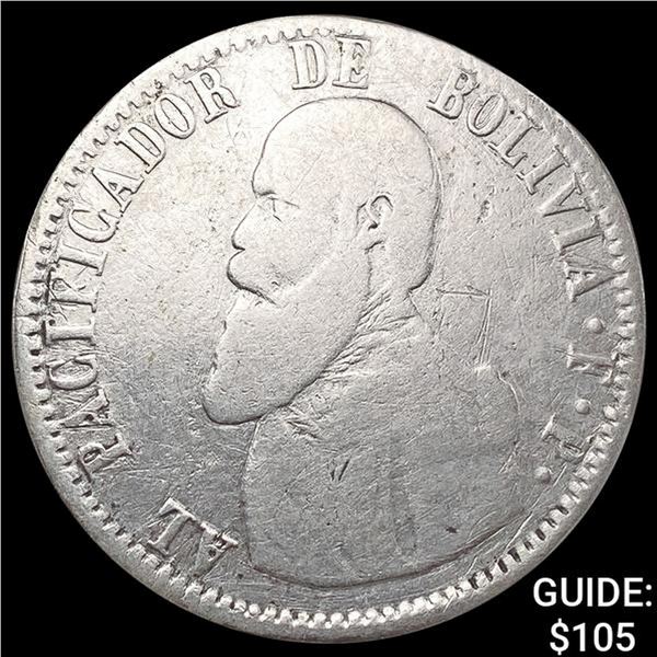 1865 FP Bolivia Melgarejo NEARLY UNCIRCULATED