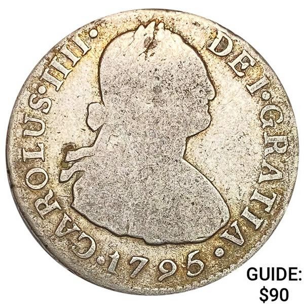 1795 IJ Lima, Peru Silver 2 Reales ABOUT UNCIRCULATED