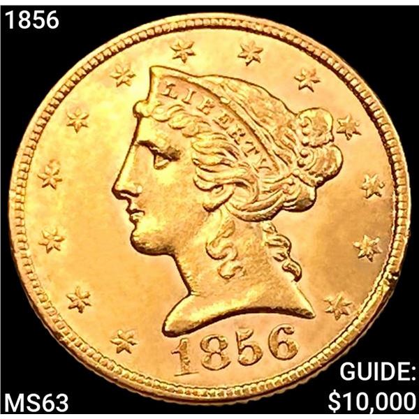 1856 $5 Gold Half Eagle CHOICE BU