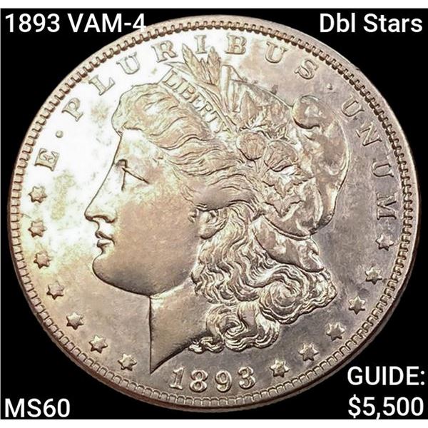 1893 VAM-4 Dbl Stars Morgan Silver Dollar UNCIRCULATED