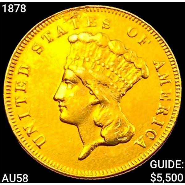1878 $3 Gold Piece CHOICE AU