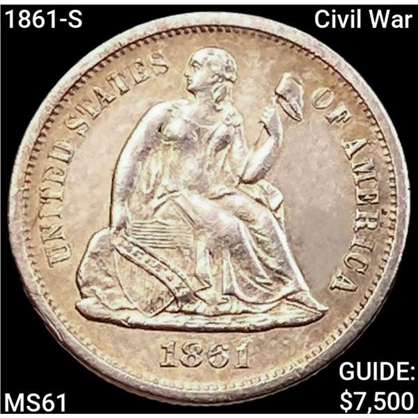 1861-S Civil War Seated Liberty Dime UNCIRCULATED