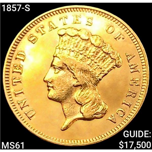 1857-S $3 Gold Piece UNCIRCULATED