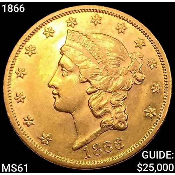1866 $20 Gold Double Eagle UNCIRCULATED