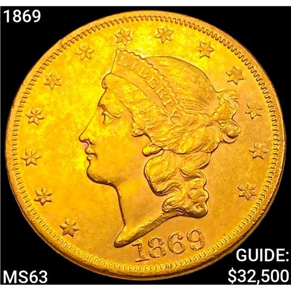 1869 $20 Gold Double Eagle CHOICE BU