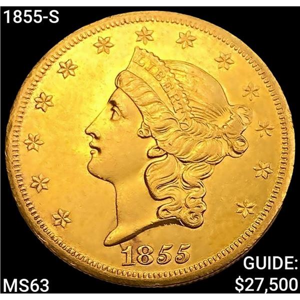 1855-S $20 Gold Double Eagle CHOICE BU