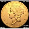 1861-S Civil War $20 Gold Double Eagle UNCIRCULATED
