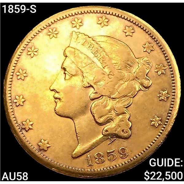 1859-S $20 Gold Double Eagle CHOICE AU