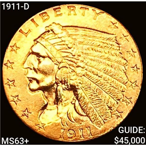 1911-D Strong D $2.50 Gold Quarter Eagle CHOICE BU