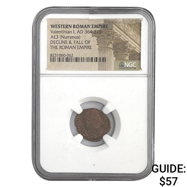 West Roman Valentinian I, AD 364-375 AE3 Nummus NGC