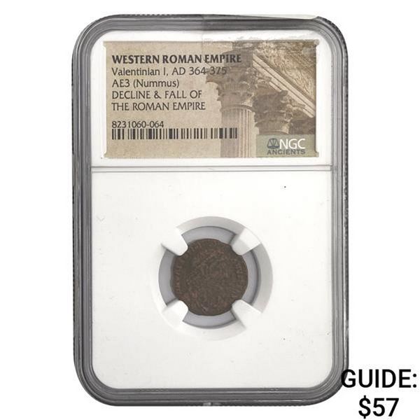 West Roman Valentinian I, AD 364-375 AE3 Nummus NGC