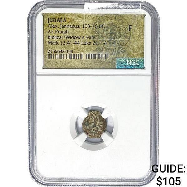 Judaea Alex. Jannaeus 103-76 BC AE 'Widow's Mite' NGC F