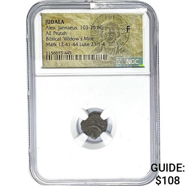 Judaea Alex. Jannaeus 103-76 BC AE 'Widow's Mite' NGC F