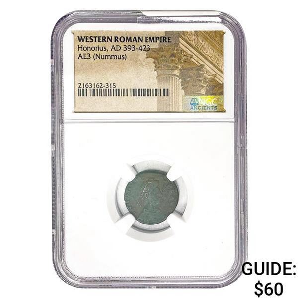 West Roman Honorius, AD 393-423 AE3 Nummus NGC