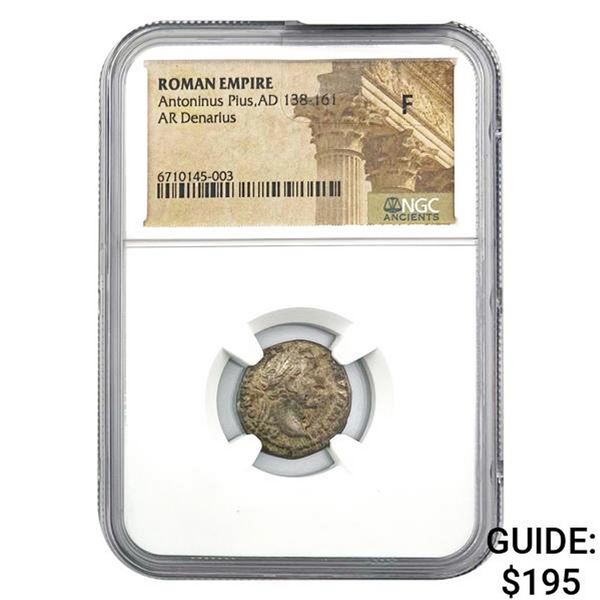Roman Antoninus Pius, AD 138-161 Silver Denarius NGC F