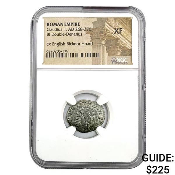 Roman Claudius II, AD 268-270 BI Double-Denaius NGC XF