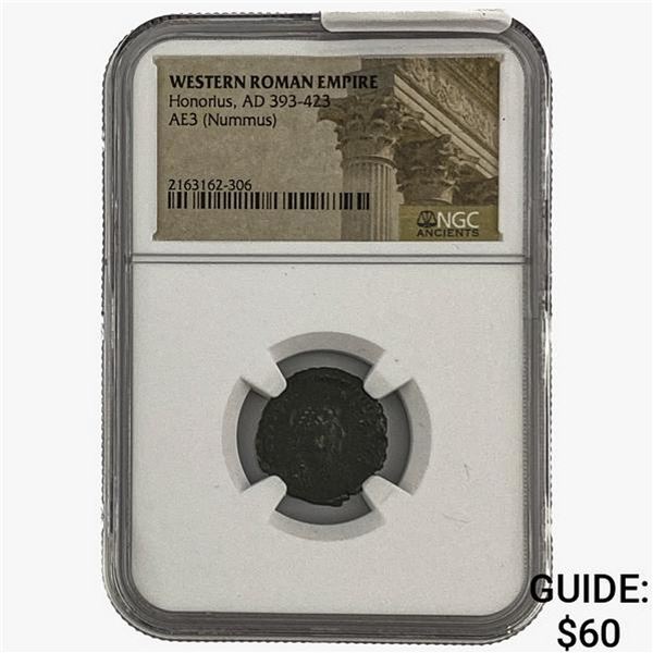 West Roman Honorius, AD 393-423 AE3 Nummus NGC