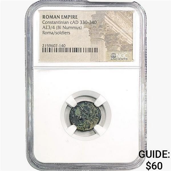 Roman Constantinian, AD 330-340 AE3/4 BI Nummus NGC