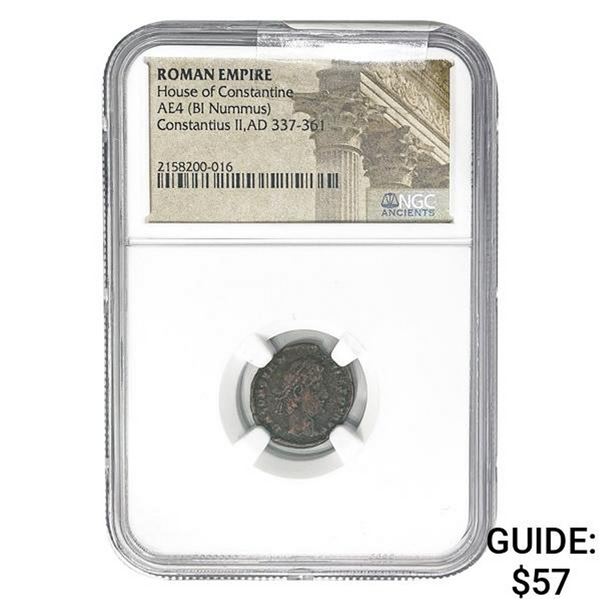 Roman Constantius II, AD 337-361 AE4 BI Nummus NGC