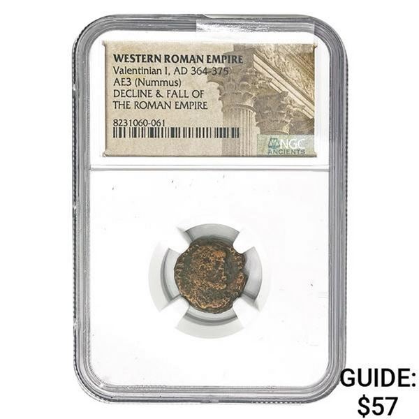 West Roman Valentinian I, AD 364-375 AE3 Nummus NGC
