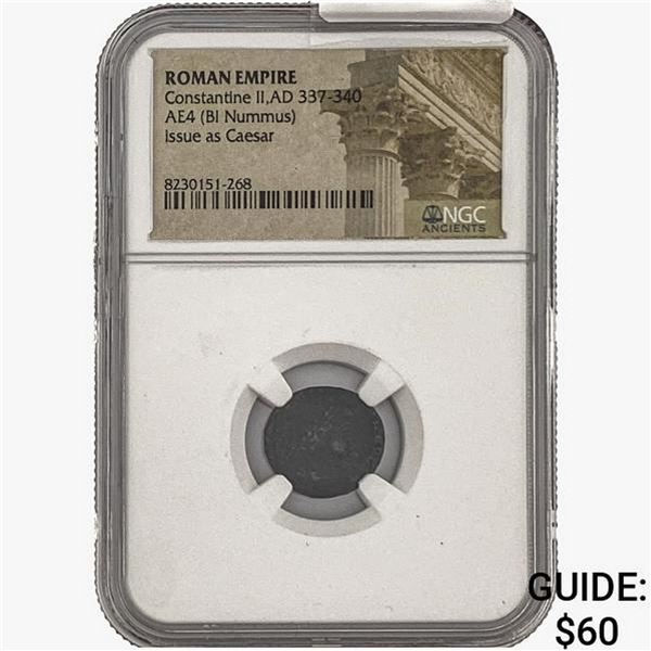 Roman Constantine II, AD 337-340 AE4 BI Nummus NGC