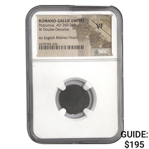 Romano Gallic Postumus, AD 260-269 BI DBL Denarius NGC VF