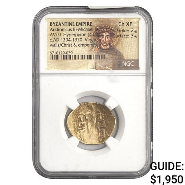 Byzantine Andr.II/Michael IX AD 1294-1320 Gold Hype. NGC CH XF
