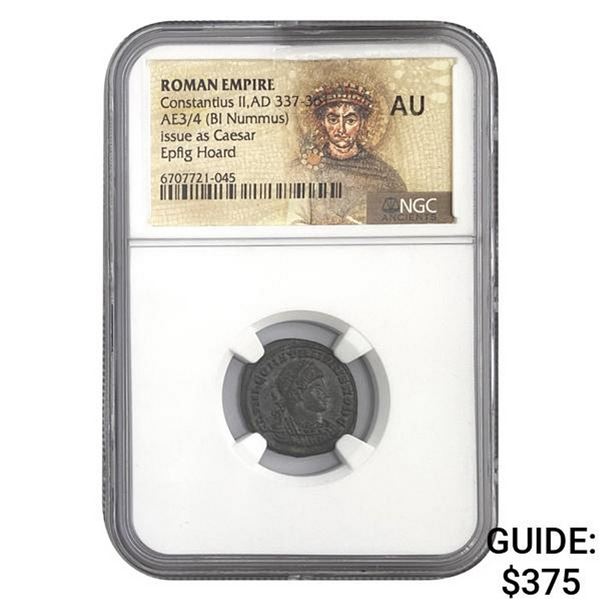 Roman Constantitus II, AD 337-361 AE3/4 BI Nummus NGC AU