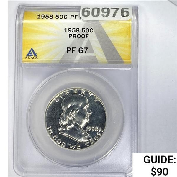 1958 Franklin Half Dollar ANACS PF67 SILVER