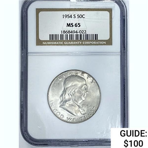 1954 S Franklin Half Dollar NGC MS65 SILVER