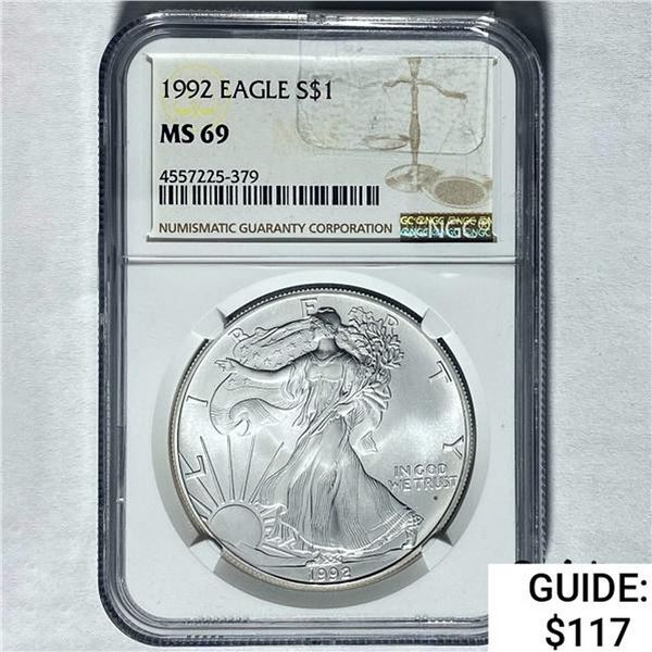 1992 Silver Eagle $1 NGC MS 69