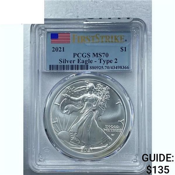 2021 Silver Eagle Type 2 PCGS MS70