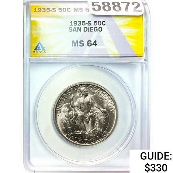 1935-S San Diego Half Dollar ANACS MS64