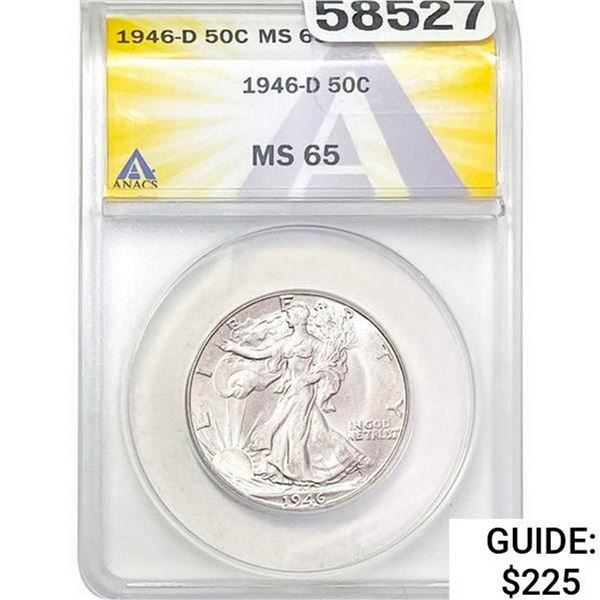 1946-D Walking Liberty Half Dollar ANACS MS65
