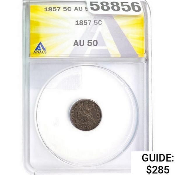 1857 Seated Liberty Half Dime ANACS AU50