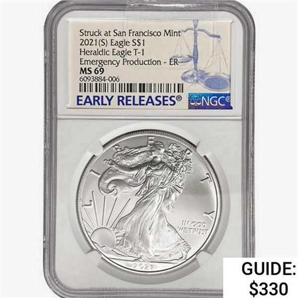2021-S Silver Eagle NGC MS69 Heraldic T-1