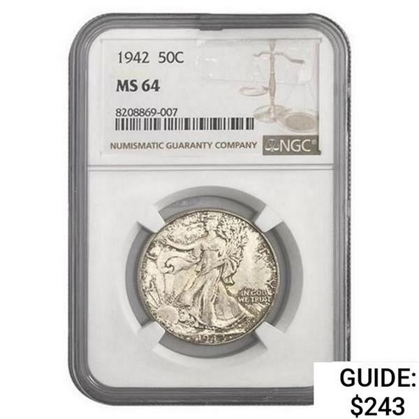 1942 Walking Liberty Half Dollar NGC MS64
