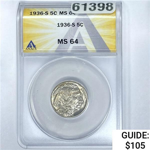 1936-S 5C ANACS MS 64