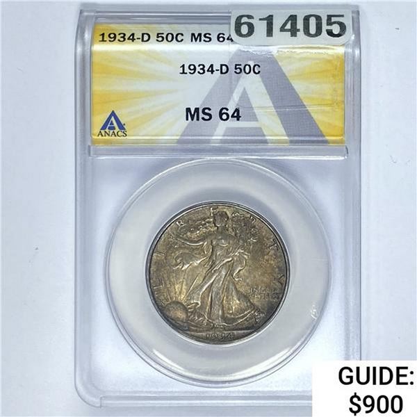 1934-D 50C ANACS MS 64