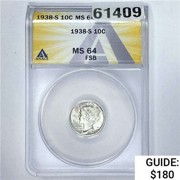 1938-S 10C ANACS MS 64 FSB