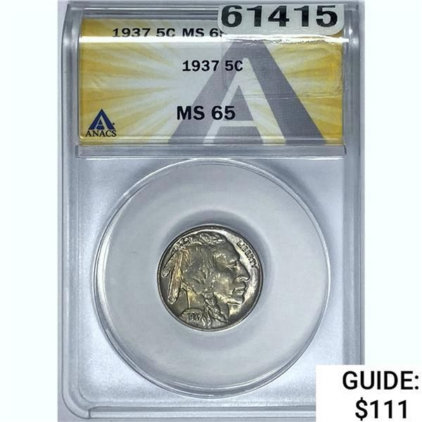 1937 5C Buffalo Nickel ANACS MS 65