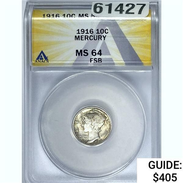 1916 10C Mercury ANACS MS 64 FSB