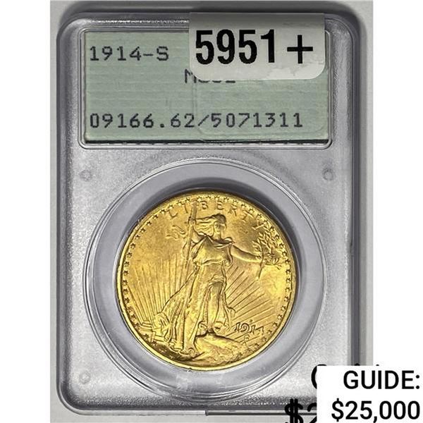 1914S $20 Gold Double Eagle PCGS MS62