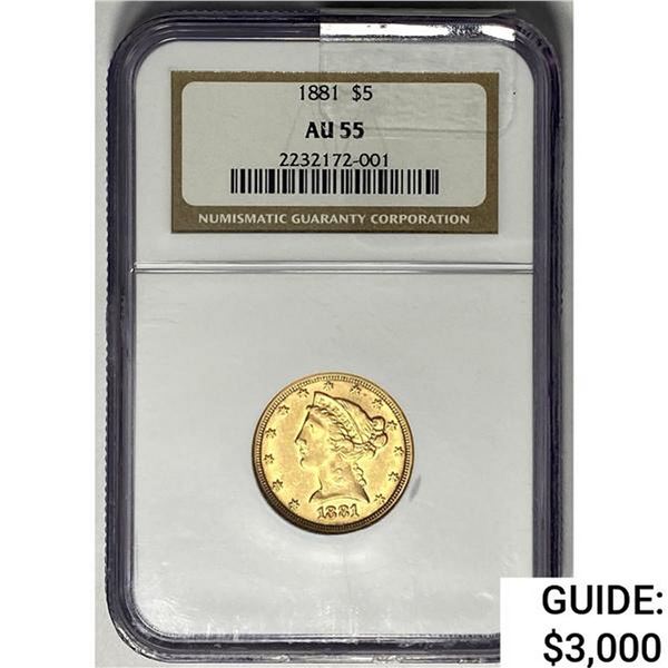 1881 $5 Gold Half Eagle NGC AU55